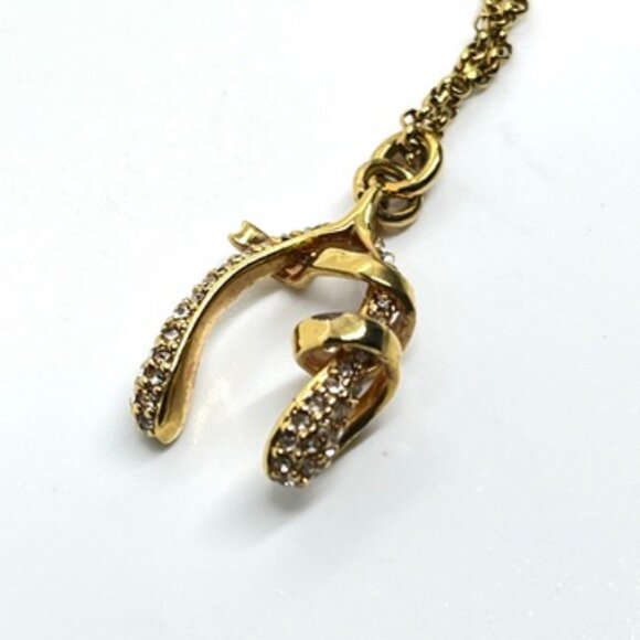 VINTAGE JUICY COUTURE GOLD TONE WISHBONE NECKLACE PAVE CRYSTAL RHINESTONE CHARM - Picture 15 of 17